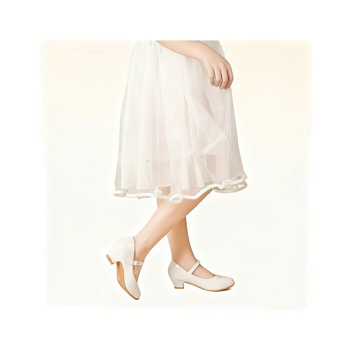 Girls Glossy Mary Jane Dress Shoes with Round Toe and Low Heel, Soft PU Party Shoes with Easy Strap Fastening in Black or White for Weddings and Celebrations