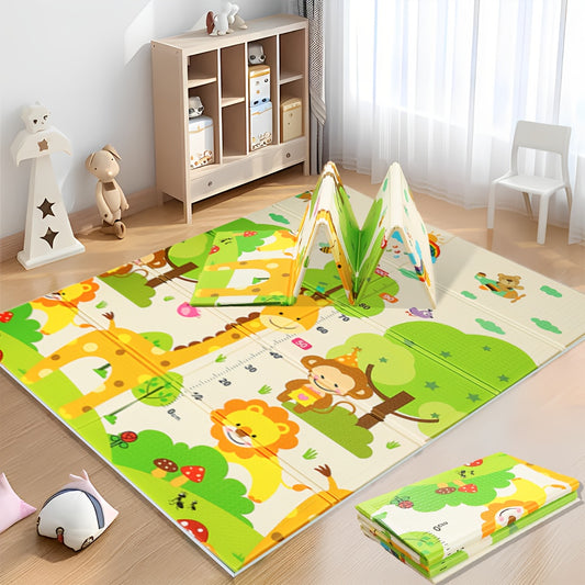 Animal Print Baby Play Mat 70 x 46 Inches, Double-Sided Foldable XPE Crawling Mat with Waterproof Easy-Clean Surface for Supervised Floor Play