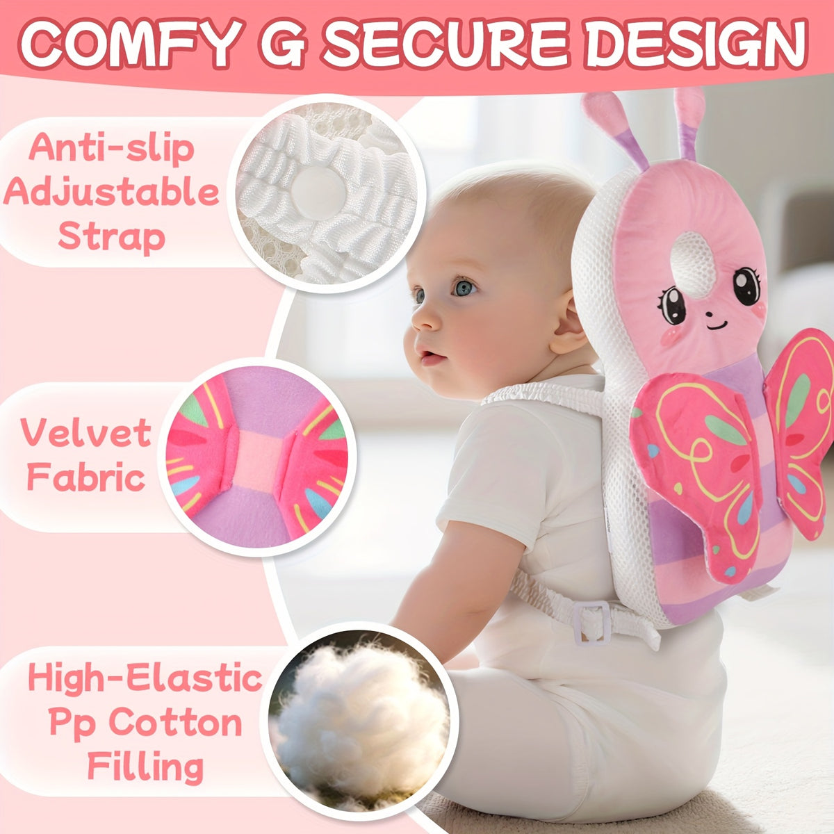 Toddler Plush Back Cushion Backpack with Adjustable Straps, Soft Cartoon Animal Wearable Pad for Crawling and Early Walking in Seven Animal Designs