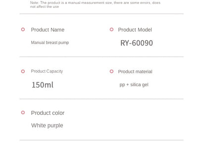 Manual Breast Pump with 5.07 oz Collection Bottle, Portable Hand-Operated Milk Expression Pump with Lever Handle in Purple or White for Nursing Moms