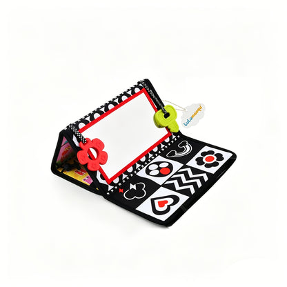 Tummy Time Baby Mirror with Teethers, Double-Sided High-Contrast Animal and Geometric Activity Toy for Supervised Sensory Floor Play