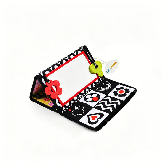 Tummy Time Baby Mirror with Teethers, Double-Sided High-Contrast Animal and Geometric Activity Toy for Supervised Sensory Floor Play