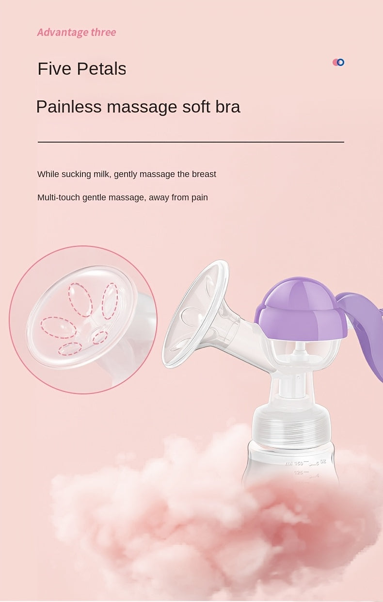 Manual Breast Pump with 5.07 oz Collection Bottle, Portable Hand-Operated Milk Expression Pump with Lever Handle in Purple or White for Nursing Moms