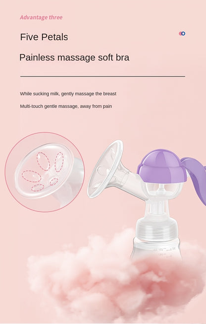 Manual Breast Pump with 5.07 oz Collection Bottle, Portable Hand-Operated Milk Expression Pump with Lever Handle in Purple or White for Nursing Moms
