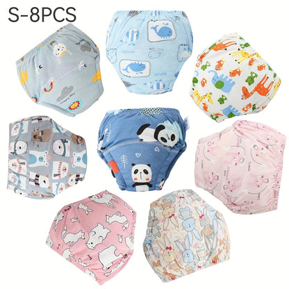 Reusable Washable Toddler Training Pants, 4pcs or 8pcs Pack, Breathable Elastic Waistband Cloth Diapers for Toilet Training, Cute Dog & Animal Prints, Potty Training Gift for Boys and Girls