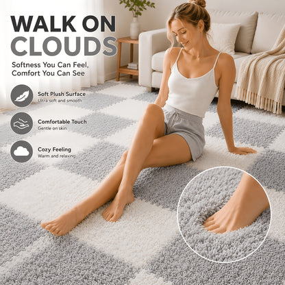 Interlocking Foam Puzzle Floor Mat Set, 20 Soft Plush Baby Tiles with 20 Edge Trims for Crawling, Nursery Play Areas, Bedrooms and Living Rooms
