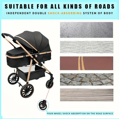 Lightweight Travel Stroller with Quick-Folding Design, Adjustable Backrest, Canopy and Storage Basket, Black Baby Pushchair for Everyday Outings