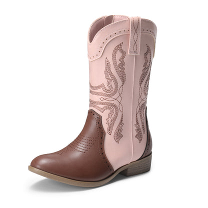 Girls' Western Riding Boots with Mid-Calf Style, Cowgirl-Cowboy Shoes in Pink, White or Dark Brown for Toddler, Little Kid & Big Kid Sizes