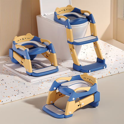 Height Adjustable 3-in-1 Potty Training Chair, Toilet Seat and Step Stool for Toddlers, Foldable Kids Potty with Splash Guard and Anti-Slip Steps for Boys and Girls