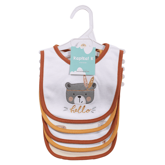Embroidered Baby Feeding Bibs 5-Pack, Soft Absorbent Cotton Outer Layer with Cartoon Designs for Infant Mealtimes and Drool, Boys and Girls