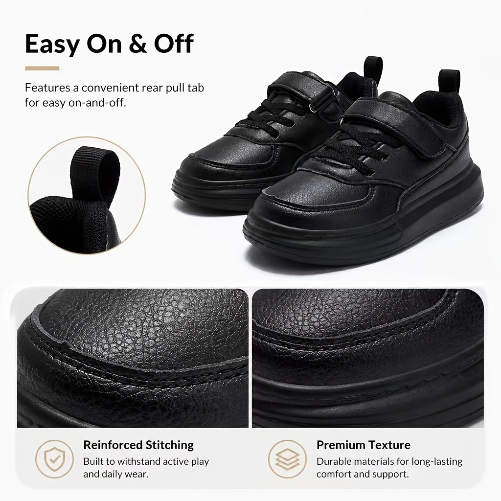 Kids Black Running Sneakers with Breathable Mesh Upper and Lightweight EVA Midsole, Low-Top Athletic Shoes for Daily Play and Casual Outings