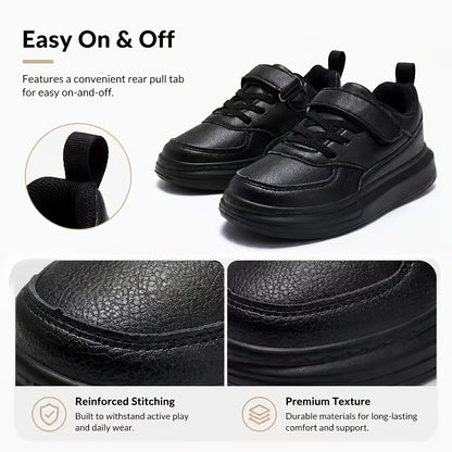 Kids Black Running Sneakers with Breathable Mesh Upper and Lightweight EVA Midsole, Low-Top Athletic Shoes for Daily Play and Casual Outings