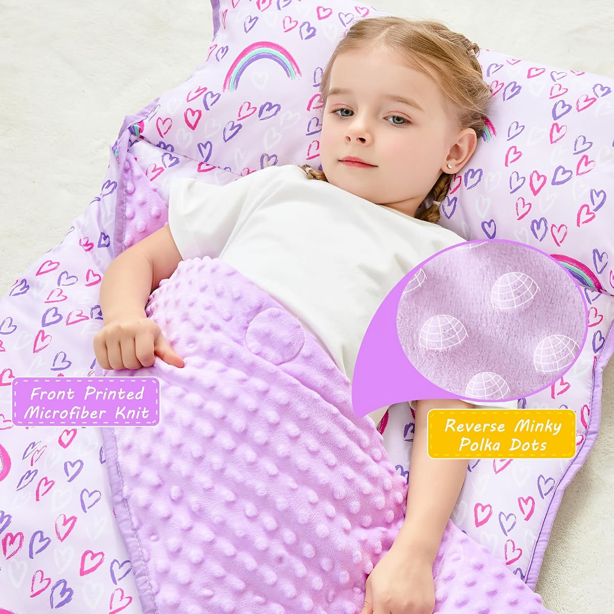 Kids Nap Mat with Pillow and Blanket for Preschool Daycare, Roll-Up Slumber Mat for Boys and Girls, Colorful Prints for Travel and Rest Time