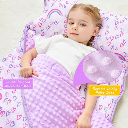 Kids Nap Mat with Pillow and Blanket for Preschool Daycare, Roll-Up Slumber Mat for Boys and Girls, Colorful Prints for Travel and Rest Time