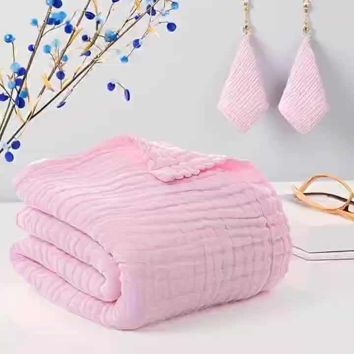 Baby Blanket and Washcloth Set, 3-Piece Soft Breathable Infant Blanket with 2 Absorbent Small Square Cloths for Bath Time and Everyday Baby Care, Five Color Options