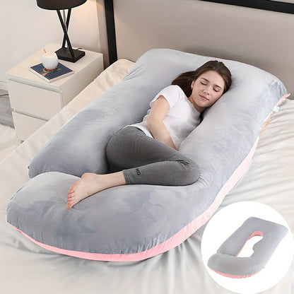 J-Shaped Full Body Pregnancy Pillow, 62-Inch Maternity Pillow with Removable Pillowcase, Large Size Back to Leg Support for Comfortable Pregnancy Sleep, Great Baby Shower and Holiday Gift
