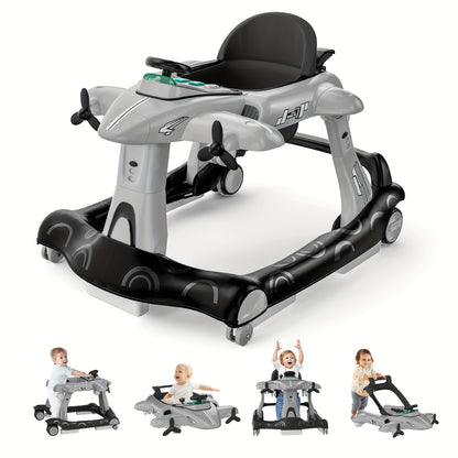 6-in-1 Activity Walker for Babies 6–18 Months, Foldable Height-Adjustable Walker with Rocker and Jumper Modes, Padded Seat, Lights and Music Tray