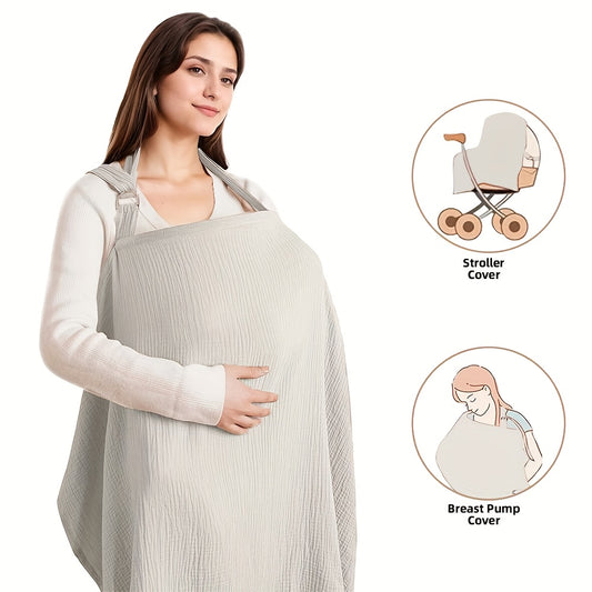 Breastfeeding Shawl and Nursing Cover for Moms, Lightweight Breathable Wrap for Feeding On the Go in Coffee or Beige, Postpartum Gift Idea
