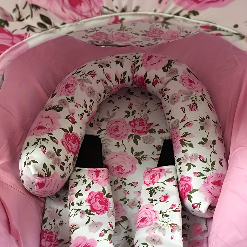 Infant Car Seat Cover Set with Canopy and Nursing Cover, Floral Baby Carrier Accessories with Blanket, Hat and Belt Covers for Travel and Gifting