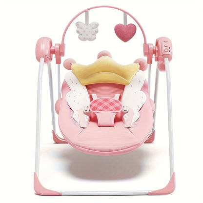Foldable Baby Swing with Adjustable Speed and Timer, Green or Pink Infant Seat with Hanging Toy Arch for Supervised Awake Use, Up to 20 lbs
