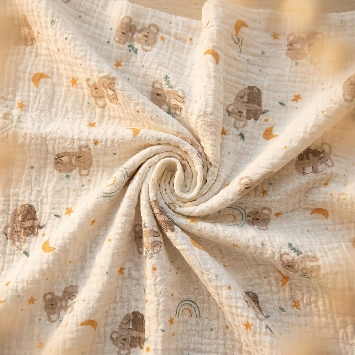 Double-Layer Baby Blanket with Cotton Gauze and Minky Dot Backing, 39.37 x 39.37 Inch Newborn Wrap in Bear, Rabbit and Dinosaur Prints