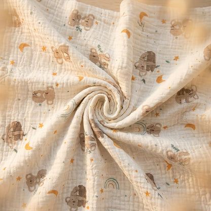 Double-Layer Baby Blanket with Cotton Gauze and Minky Dot Backing, 39.37 x 39.37 Inch Newborn Wrap in Bear, Rabbit and Dinosaur Prints