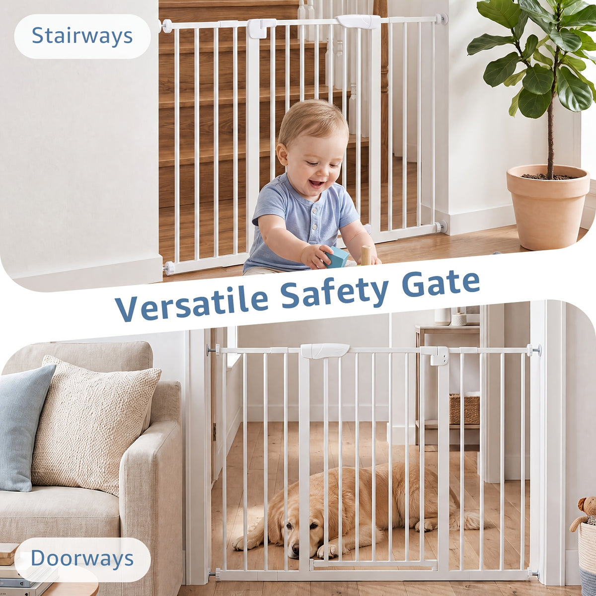 Pressure Mount Baby Gate with Auto-Close Door, No-Drill Metal Safety Barrier for Doorways and Hallways, One-Hand Opening and 29-48 Inch Width Options