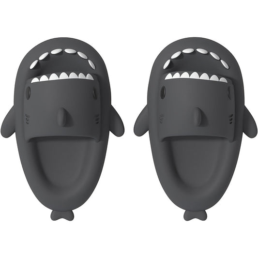 Kids Shark Slide Sandals in Dark Gray, Lightweight Quick-Drying Slip-Resistant Slippers for Beach, Poolside, Shower and Indoor Play