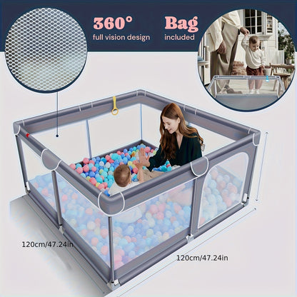 47 x 47 Inch Baby Playpen for Indoor and Outdoor Activity, Black Mesh Play Yard Fence for Babies and Toddlers with Soft Fabric Sides