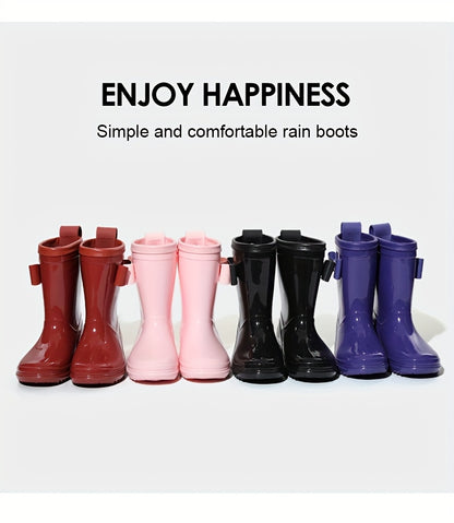 Girls Bow Rain Boots with Pull Tabs, Lightweight One-Piece Molded Toddler and Little Kid Boots in Pink, Burgundy, Dark Violet or Black for Rainy-Day Outings