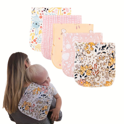 Contoured Burp Cloths 5-Pack for Newborn Feeding, Soft Absorbent Shoulder Burp Rags with Printed Pink, Blue and Mixed Color Style Options