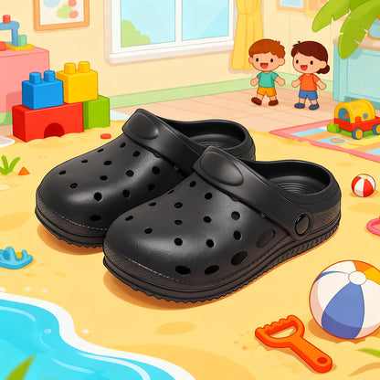 Toddler EVA Slip-On Clogs with Ventilation Holes and Heel Strap, Thick-Sole Round-Toe Casual Shoes for Boys and Girls in Five Colors for Home and Outdoor Outfits