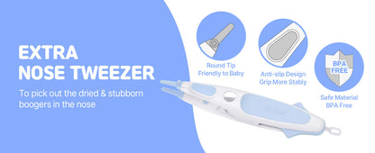 Rotating Baby Nose Cleaner Tweezer with Scoop & Loop for Newborns and Infants, BPA-Free PP Nasal Care Tool for Sticky or Dry Mucus, One-Hand Locking Design, Blue or Pink