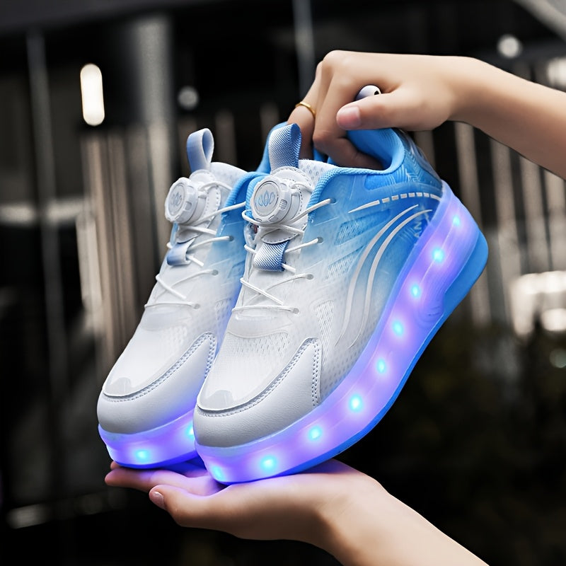 Kids Light-Up Roller Shoes with Removable Wheels, LED Flashing Gradient Skate Sneakers for Little Kid and Big Kid Outdoor Play in Three Colors