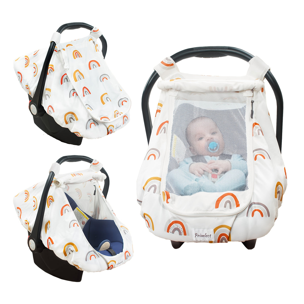 Stretchy Infant Carrier Cover with Large Window, Beavtaens Breathable Baby Car Seat Canopy in Elephant, Flower, Leaves, Rainbow or Sun Prints