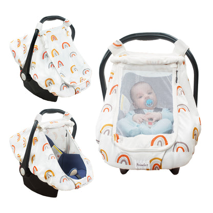 Stretchy Infant Carrier Cover with Large Window, Beavtaens Breathable Baby Car Seat Canopy in Elephant, Flower, Leaves, Rainbow or Sun Prints