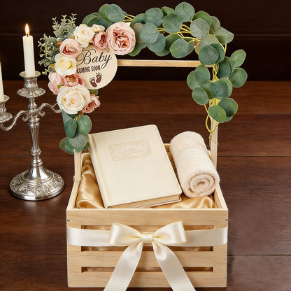 Wooden Shower Gift Basket Crate with Alphabet Letter Design, Easy Assembly Storage and Display Box in Natural Color, Available as 1 or 2 Pieces