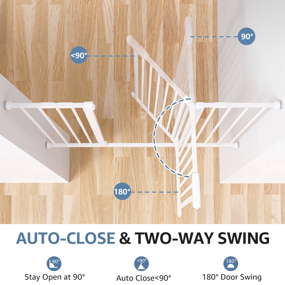 Pressure Mount Baby Gate with Auto-Close Door, No-Drill Metal Safety Barrier for Doorways and Hallways, One-Hand Opening and 29-48 Inch Width Options