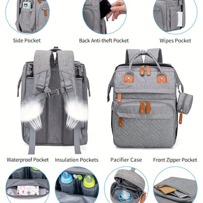 Heather Grey Diaper Backpack, Multifunctional Large Capacity Diaper Bag for Baby Care – Spacious Nappy Backpack, Practical Baby Shower Gift for New Parents, Everyday Diaper Bag Essentials