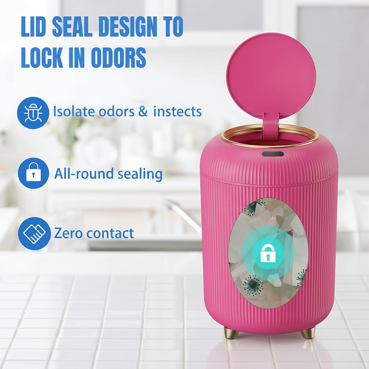 Automatic Touchless Trash Can with Sensor-Opening Lid and Odor-Containing Seal, Compact Waste Bin for Bathroom, Bedroom or Home Office