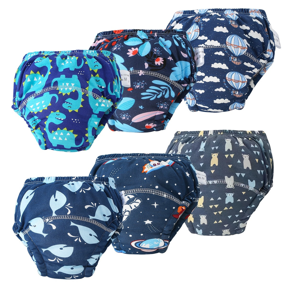 Animal Print Potty Training Underwear 6-Pack, Reusable Cotton Toddler Learning Pants with Absorbent Crotch and Pull-On Elastic Waist for Boys and Girls