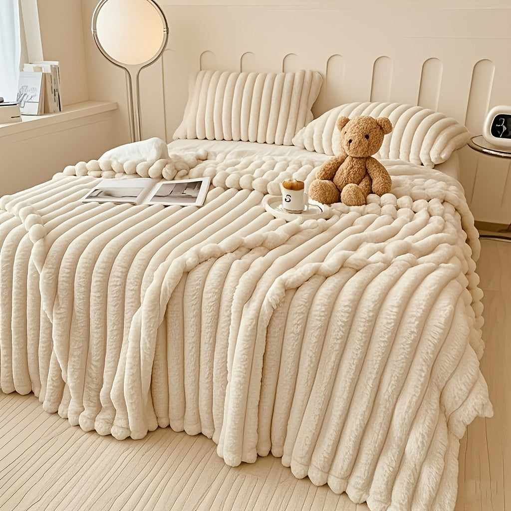 Faux Rabbit Fur Bed Blanket in Solid Colors, Soft Cozy Oversized Throw for Family Sofa and Bedroom Decor with Multiple Sizes from 59 x 79 to 90 x 102 Inches