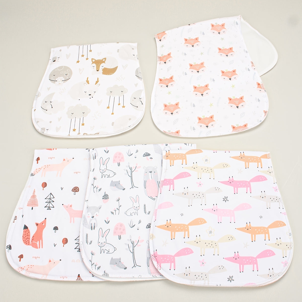 Printed Newborn Burp Cloths, 10-Piece Machine Washable Baby Washcloth and Burp Rag Set with Floral, Butterfly and Fox Style Options for Feeding