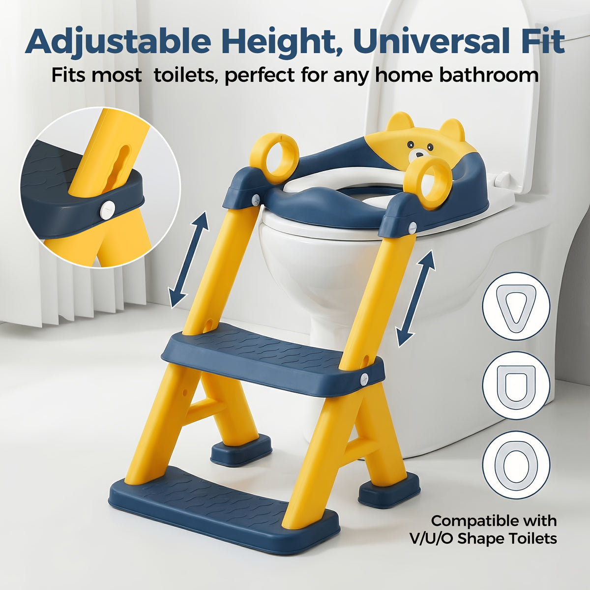 Toddler Toilet Seat with Steps, 2-in-1 Potty Training Seat with Splash Guard, Non-Slip Step Stool and Soft Mat for Boys and Girls, Cleaning Brush Included