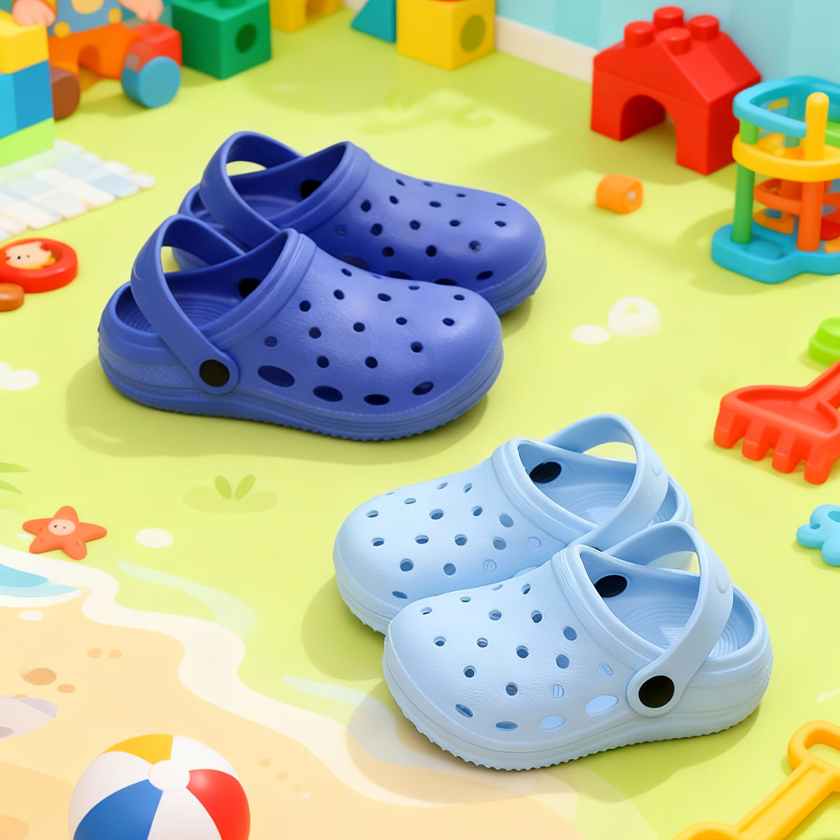 Perforated Kids Clogs with Thick EVA Sole, Lightweight Round-Toe Slip-On Shoes for Boys and Girls in Five Colors for Indoor and Outdoor Casual Wear