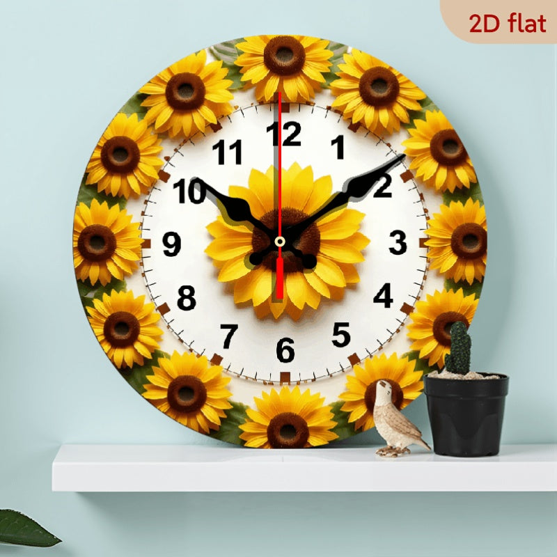 Sunflower Nursery Wall Clock, 10 x 10 Inch Silent Non-Ticking Battery Clock with Wood Frame for Baby Room, Bedroom or Playroom Decor
