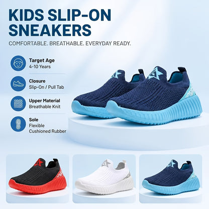 Kids Slip-On Mid-Top Sneakers for Boys and Girls, Lightweight Breathable Outdoor Play Shoes with Cushioned Sole in Toddler, Little Kid and Big Kid Sizes
