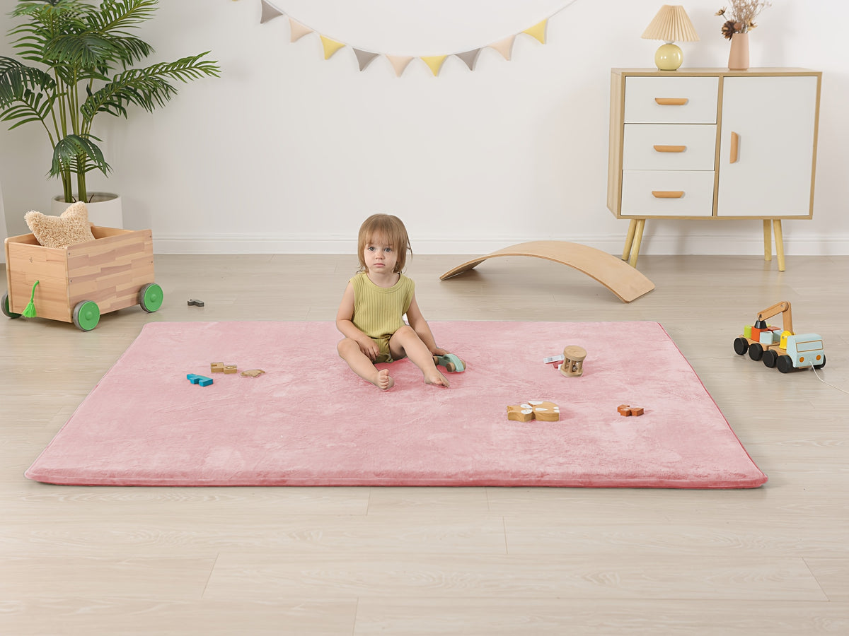 Memory Foam Floor Mat for Baby Crawling, 1.1-Inch Coral Velvet Cushioned Rug with Non-Slip Backing, Gray Tatami-Style Mat in Four Sizes
