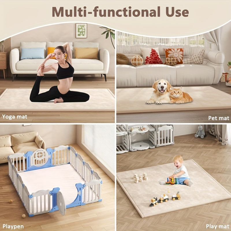 Memory Foam Floor Mat for Baby Crawling, 1.1-Inch Coral Velvet Cushioned Rug with Non-Slip Backing, Gray Tatami-Style Mat in Four Sizes