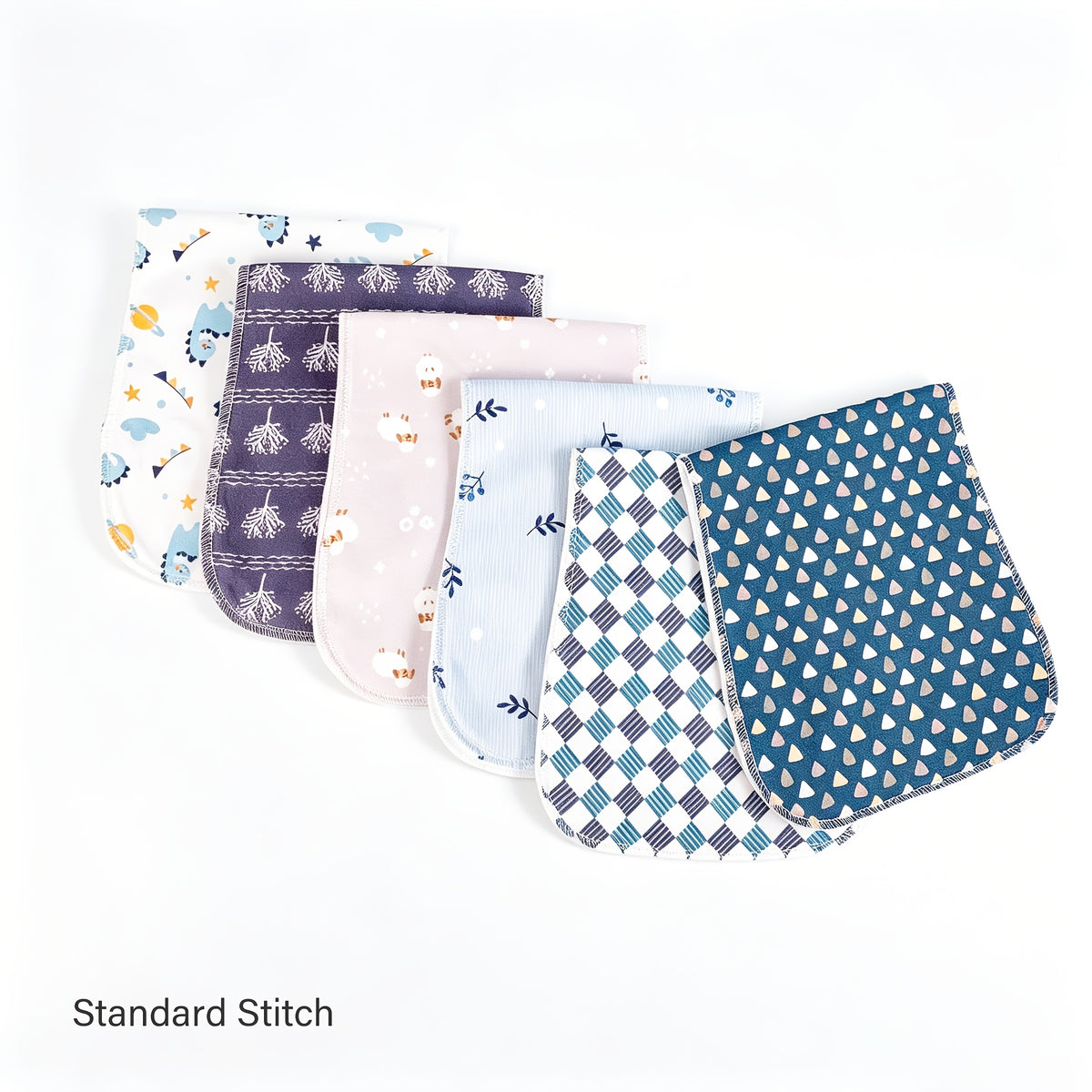 Newborn Burp Cloths 6-Pack, Soft Breathable Contoured Spit-Up Cloth Set with Cartoon Prints for Baby Boys and Girls and Everyday Feeding